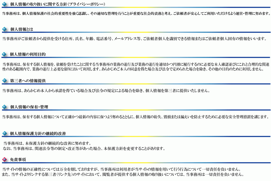 プライバシーポリシー及び免責事項